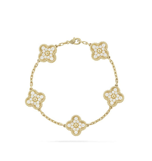 Gourmette five trèfles Gold serti