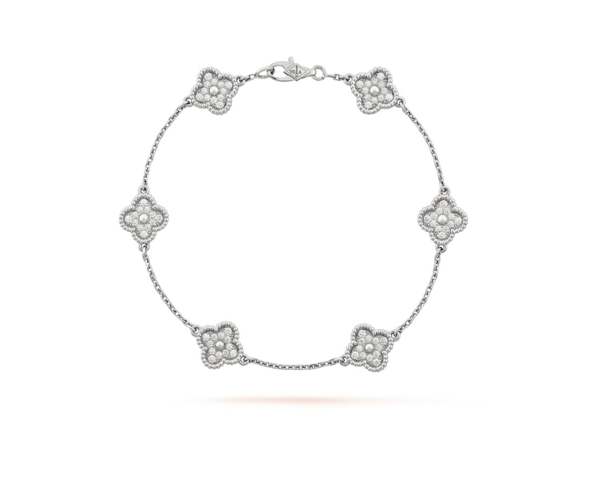 Gourmette trèfles MINI silver serti