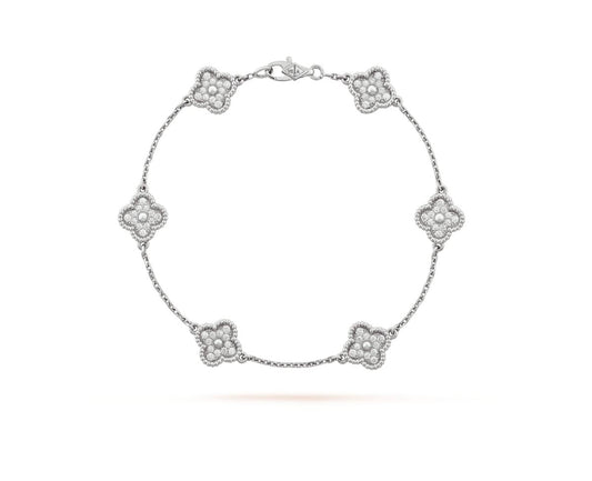 Gourmette trèfles MINI silver serti